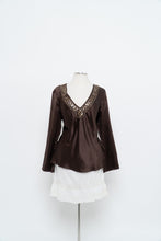 Load image into Gallery viewer, Vintage x Brown Long Sleeve Beaded Silk Blouse (S, M)