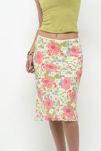 Load image into Gallery viewer, Vintage x SUZY SHEIR White Floral Stretchy Midi Skirt (S)