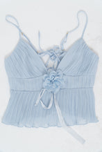 Load image into Gallery viewer, Vintage x Baby Blue Rose Pleated Crop Tank (S, M)