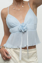 Load image into Gallery viewer, Vintage x Baby Blue Rose Pleated Crop Tank (S, M)