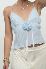 Load image into Gallery viewer, Vintage x Baby Blue Rose Pleated Crop Tank (S, M)