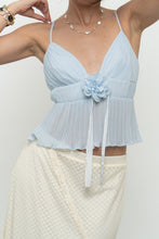 Load image into Gallery viewer, Vintage x Baby Blue Rose Pleated Crop Tank (S, M)