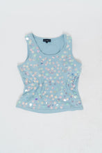 Load image into Gallery viewer, Vintage x Made in INDIA x Global Mind Blue Irridescent Sequin Crop Tank (S, M)
