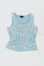 Load image into Gallery viewer, Vintage x Made in INDIA x Global Mind Blue Irridescent Sequin Crop Tank (S, M)