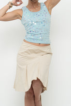 Load image into Gallery viewer, Vintage x Made in INDIA x Global Mind Blue Irridescent Sequin Crop Tank (S, M)