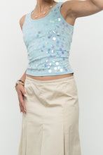 Load image into Gallery viewer, Vintage x Made in INDIA x Global Mind Blue Irridescent Sequin Crop Tank (S, M)