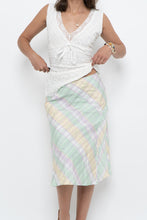 Load image into Gallery viewer, Vintage x Made in BULGARIA x Light Green, Pink Plaid Midi Skirt (S, M)