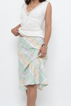 Load image into Gallery viewer, Vintage x Made in BULGARIA x Light Green, Pink Plaid Midi Skirt (S, M)
