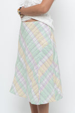 Load image into Gallery viewer, Vintage x Made in BULGARIA x Light Green, Pink Plaid Midi Skirt (S, M)
