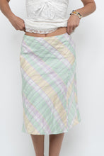 Load image into Gallery viewer, Vintage x Made in BULGARIA x Light Green, Pink Plaid Midi Skirt (S, M)
