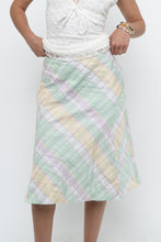 Load image into Gallery viewer, Vintage x Made in BULGARIA x Light Green, Pink Plaid Midi Skirt (S, M)
