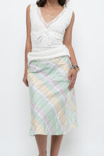 Load image into Gallery viewer, Vintage x Made in BULGARIA x Light Green, Pink Plaid Midi Skirt (S, M)