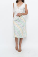 Load image into Gallery viewer, Vintage x Made in BULGARIA x Light Green, Pink Plaid Midi Skirt (S, M)