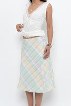 Load image into Gallery viewer, Vintage x Made in BULGARIA x Light Green, Pink Plaid Midi Skirt (S, M)