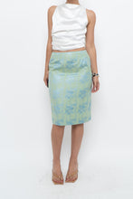 Load image into Gallery viewer, Vintage x RAFFINATTI Blue, Green Fitted Bamboo Midi Skirt (XS, S)