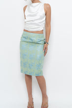 Load image into Gallery viewer, Vintage x RAFFINATTI Blue, Green Fitted Bamboo Midi Skirt (XS, S)