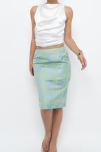Load image into Gallery viewer, Vintage x RAFFINATTI Blue, Green Fitted Bamboo Midi Skirt (XS, S)