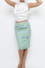 Load image into Gallery viewer, Vintage x RAFFINATTI Blue, Green Fitted Bamboo Midi Skirt (XS, S)