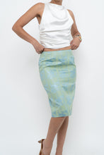 Load image into Gallery viewer, Vintage x RAFFINATTI Blue, Green Fitted Bamboo Midi Skirt (XS, S)