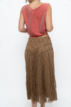 Load image into Gallery viewer, Vintage x Made in BULGARIA x Gold Lace Panelled Midi Skirt (S)