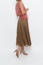 Load image into Gallery viewer, Vintage x Made in BULGARIA x Gold Lace Panelled Midi Skirt (S)