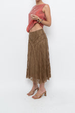 Load image into Gallery viewer, Vintage x Made in BULGARIA x Gold Lace Panelled Midi Skirt (S)
