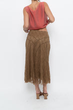 Load image into Gallery viewer, Vintage x Made in BULGARIA x Gold Lace Panelled Midi Skirt (S)
