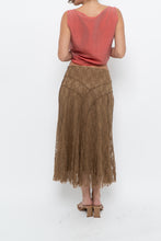Load image into Gallery viewer, Vintage x Made in BULGARIA x Gold Lace Panelled Midi Skirt (S)