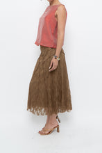 Load image into Gallery viewer, Vintage x Made in BULGARIA x Gold Lace Panelled Midi Skirt (S)