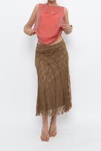 Load image into Gallery viewer, Vintage x Made in BULGARIA x Gold Lace Panelled Midi Skirt (S)