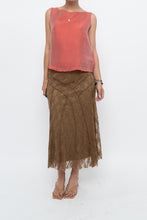 Load image into Gallery viewer, Vintage x Made in BULGARIA x Gold Lace Panelled Midi Skirt (S)