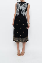Load image into Gallery viewer, Vintage x RICHARD MALCOLM Black Beaded Linen Midi Skirt (S, M)