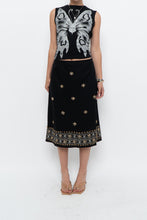 Load image into Gallery viewer, Vintage x RICHARD MALCOLM Black Beaded Linen Midi Skirt (S, M)