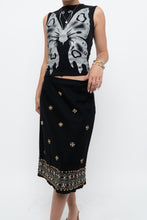 Load image into Gallery viewer, Vintage x RICHARD MALCOLM Black Beaded Linen Midi Skirt (S, M)