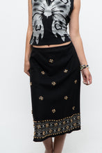 Load image into Gallery viewer, Vintage x RICHARD MALCOLM Black Beaded Linen Midi Skirt (S, M)