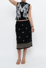 Load image into Gallery viewer, Vintage x RICHARD MALCOLM Black Beaded Linen Midi Skirt (S, M)