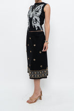 Load image into Gallery viewer, Vintage x RICHARD MALCOLM Black Beaded Linen Midi Skirt (S, M)