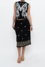 Load image into Gallery viewer, Vintage x RICHARD MALCOLM Black Beaded Linen Midi Skirt (S, M)