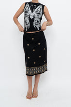 Load image into Gallery viewer, Vintage x RICHARD MALCOLM Black Beaded Linen Midi Skirt (S, M)