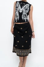 Load image into Gallery viewer, Vintage x RICHARD MALCOLM Black Beaded Linen Midi Skirt (S, M)