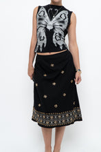 Load image into Gallery viewer, Vintage x RICHARD MALCOLM Black Beaded Linen Midi Skirt (S, M)