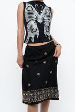 Load image into Gallery viewer, Vintage x RICHARD MALCOLM Black Beaded Linen Midi Skirt (S, M)
