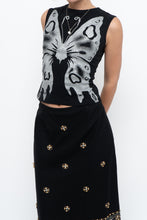 Load image into Gallery viewer, Vintage x Made in USA x Silver Buttefly Black Cotton Tank (XS, S)