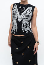 Load image into Gallery viewer, Vintage x Made in USA x Silver Buttefly Black Cotton Tank (XS, S)