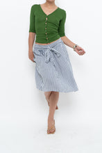 Load image into Gallery viewer, Vintage x Made in ITALY x Striped Linen Front-tie Midi Skirt (S)