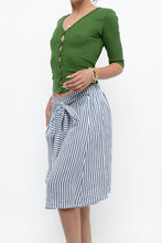 Load image into Gallery viewer, Vintage x Made in ITALY x Striped Linen Front-tie Midi Skirt (S)