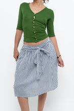 Load image into Gallery viewer, Vintage x Made in ITALY x Striped Linen Front-tie Midi Skirt (S)