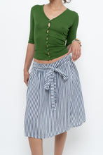 Load image into Gallery viewer, Vintage x Made in ITALY x Striped Linen Front-tie Midi Skirt (S)