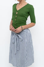Load image into Gallery viewer, Vintage x Made in ITALY x Striped Linen Front-tie Midi Skirt (S)