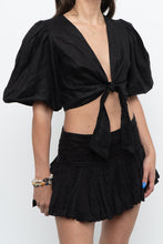 Load image into Gallery viewer, DISSH x Black Linen Front Tie Crop Blouse (XS, S)